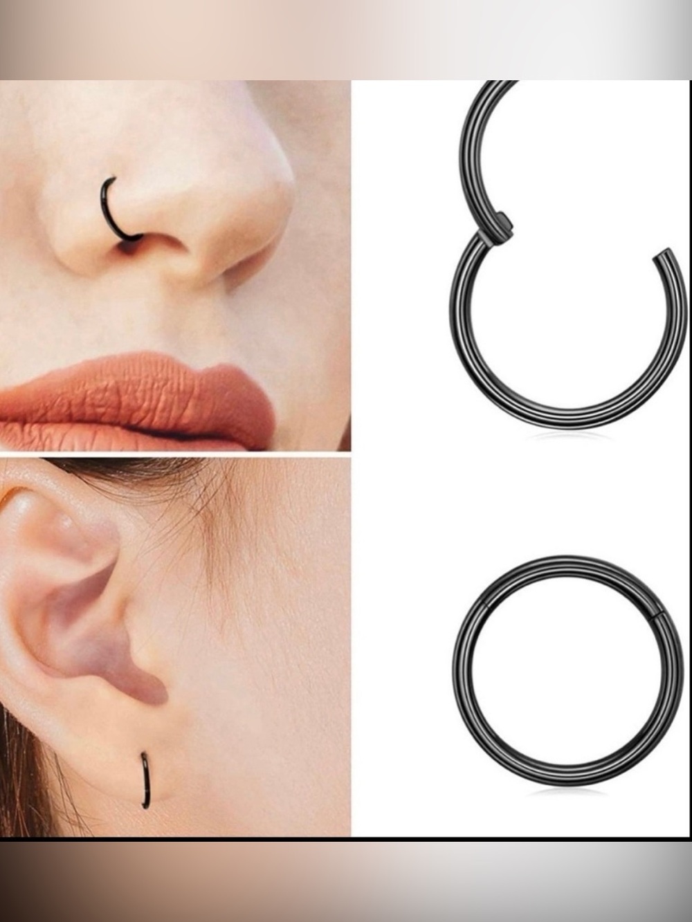 𝗕𝗹𝗮𝗰𝗸 Hypoallergenic Nose Ring Hoop 14G
